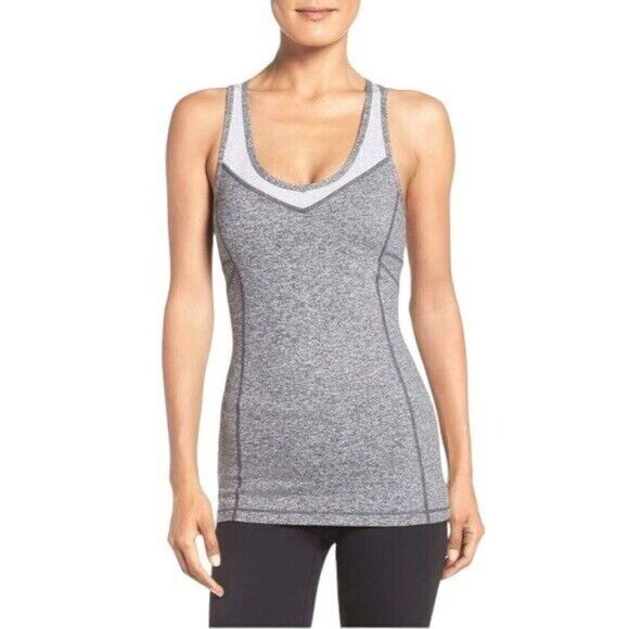 Zella Tank Top Women’s‎ Size XS Take The Plunge Grey Activewear Open Back Logo - Picture 8 of 8